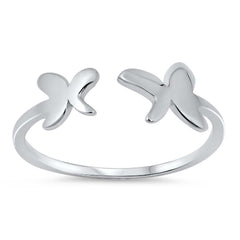 Sterling Silver High Polish Rhodium Plated Butterfly Shaped Plain RingsAnd Face Height 6mm