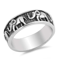 Sterling Silver Oxidize Elephants Shaped Plain RingsAnd Face Height 7mm