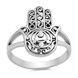 Sterling Silver Oxidize Hamsa Shaped Plain RingsAnd Face Height 18mm