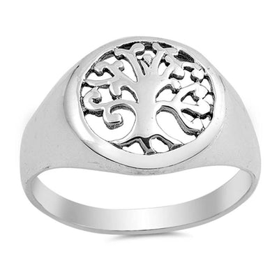 Sterling Silver Oxidize Tree Of Life Shaped Plain RingsAnd Face Height 13mm
