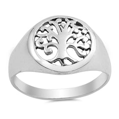 Sterling Silver Oxidize Tree Of Life Shaped Plain RingsAnd Face Height 13mm