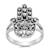 Sterling Silver Oxidize Hamsa Shaped Plain RingsAnd Face Height 22mm