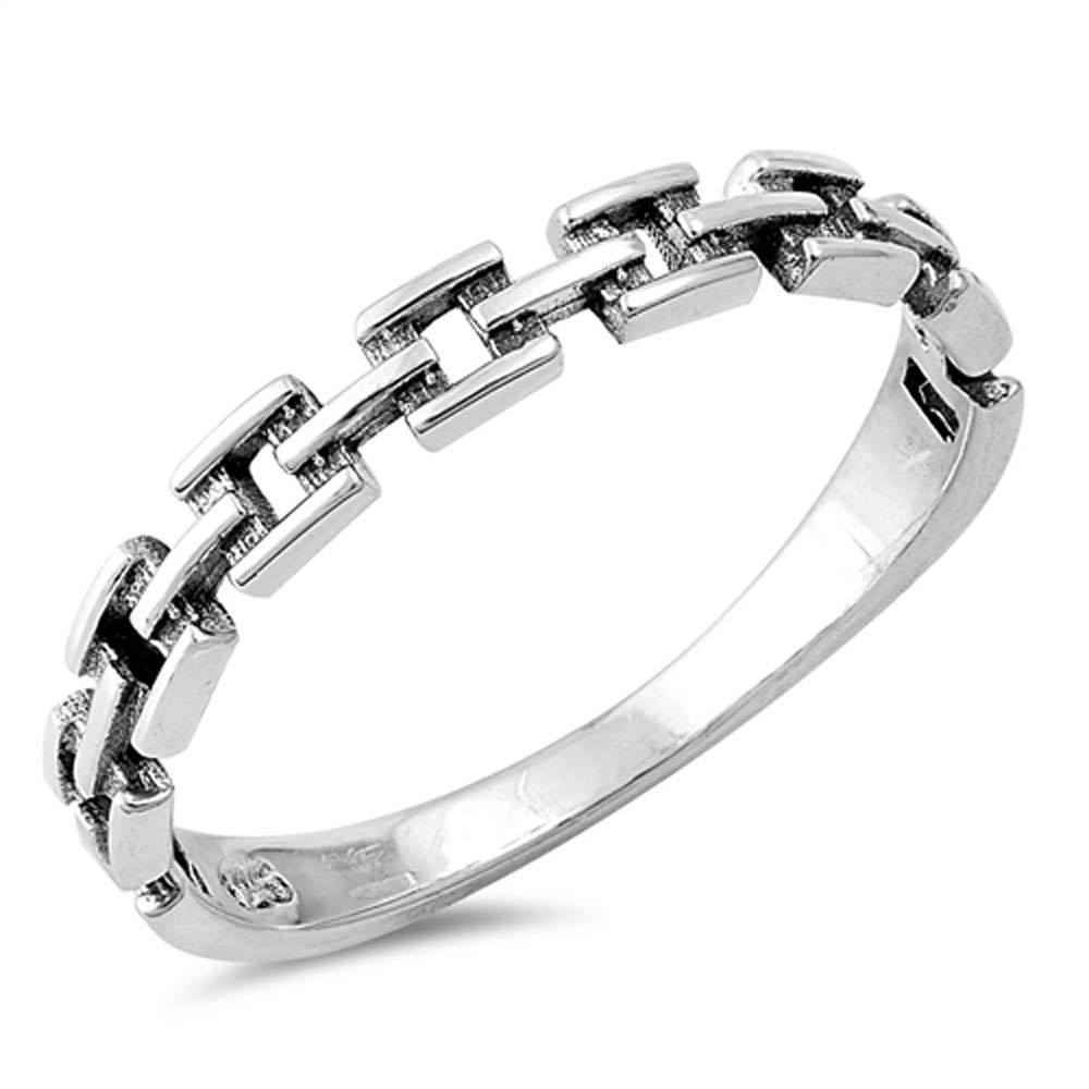 Sterling Silver Oxidize Chain Shaped Plain RingsAnd Face Height 3mm