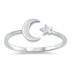 Sterling Silver High Polish Rhodium Plated Moon And Star Shaped Plain RingsAnd Face Height 8mm