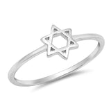 Sterling Silver High Polish Rhodium Plated Star of David Shaped Plain RingsAnd Face Height 7mm