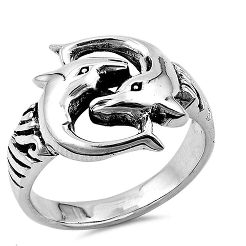 Sterling Silver Dolphins Shaped Plain RingsAnd Face Height 15mm