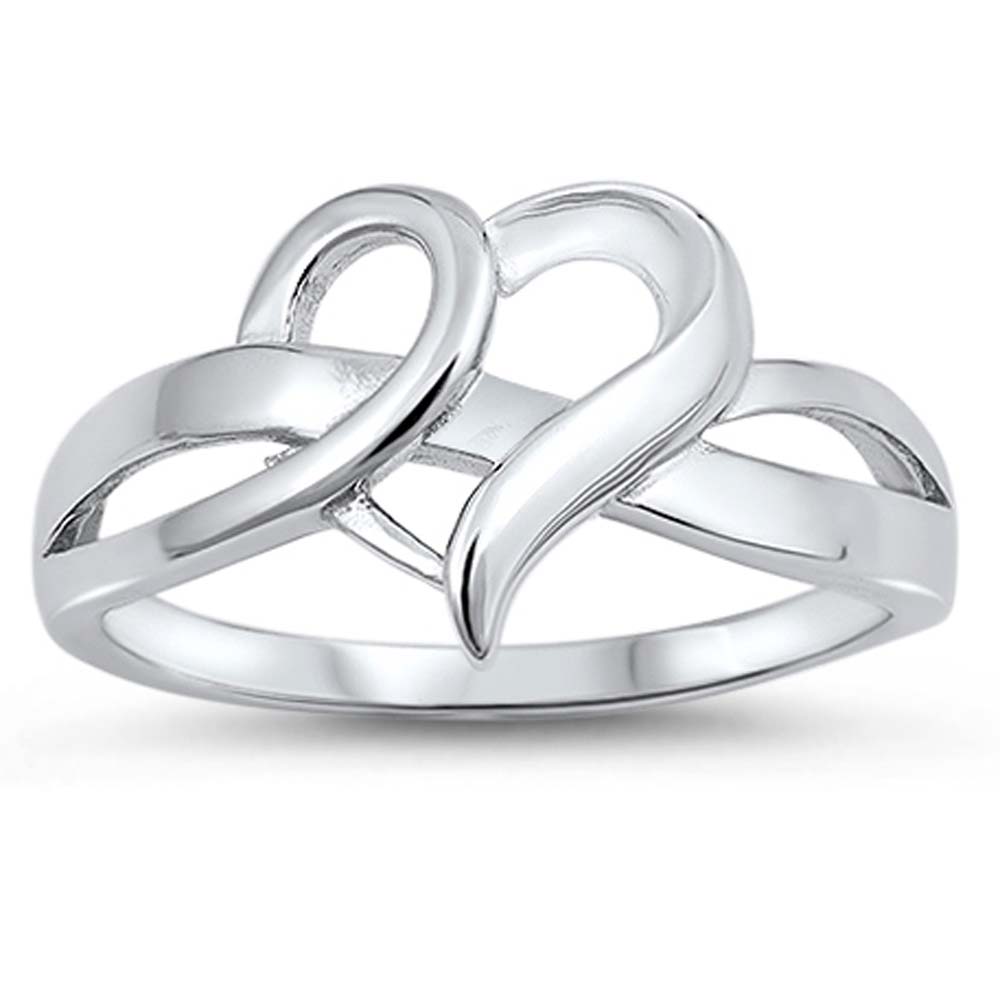 Sterling Silver High Polish Rhodium Plated Heart Shaped Plain RingsAnd Face Height 12mm