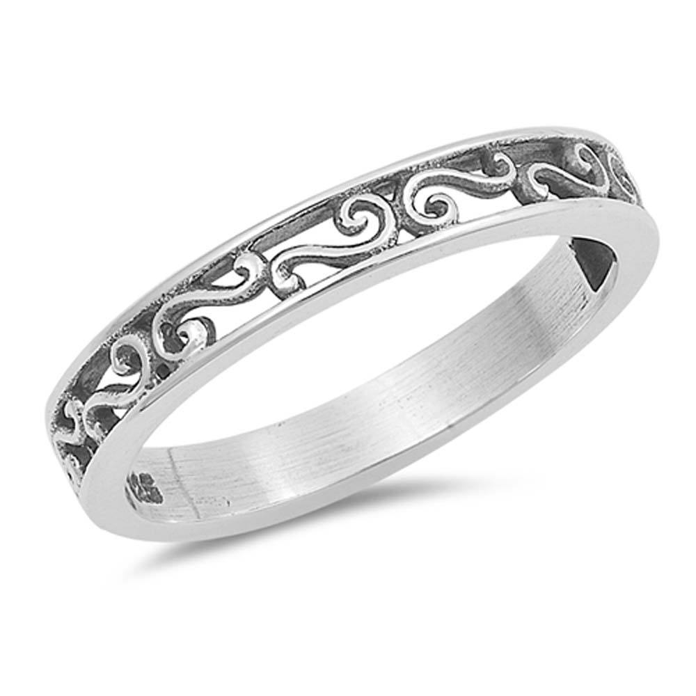 Sterling Silver Filigree Band Shaped Plain Rings and Face Height 3mm