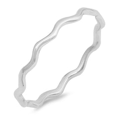 Sterling Silver Rhodium Plated Wave Shaped Plain Rings, Face Height2mm