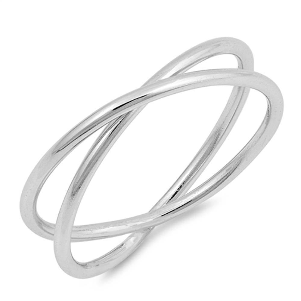 Sterling Silver Criss Cross Shaped Plain Rings and Face Height 5mm