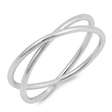 Sterling Silver Criss Cross Shaped Plain Rings and Face Height 5mm