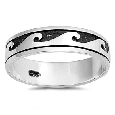 Sterling Silver Oxidize Wave Shaped Plain Rings and Face Height 6mm