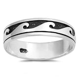 Sterling Silver Oxidize Wave Shaped Plain Rings and Face Height 6mm