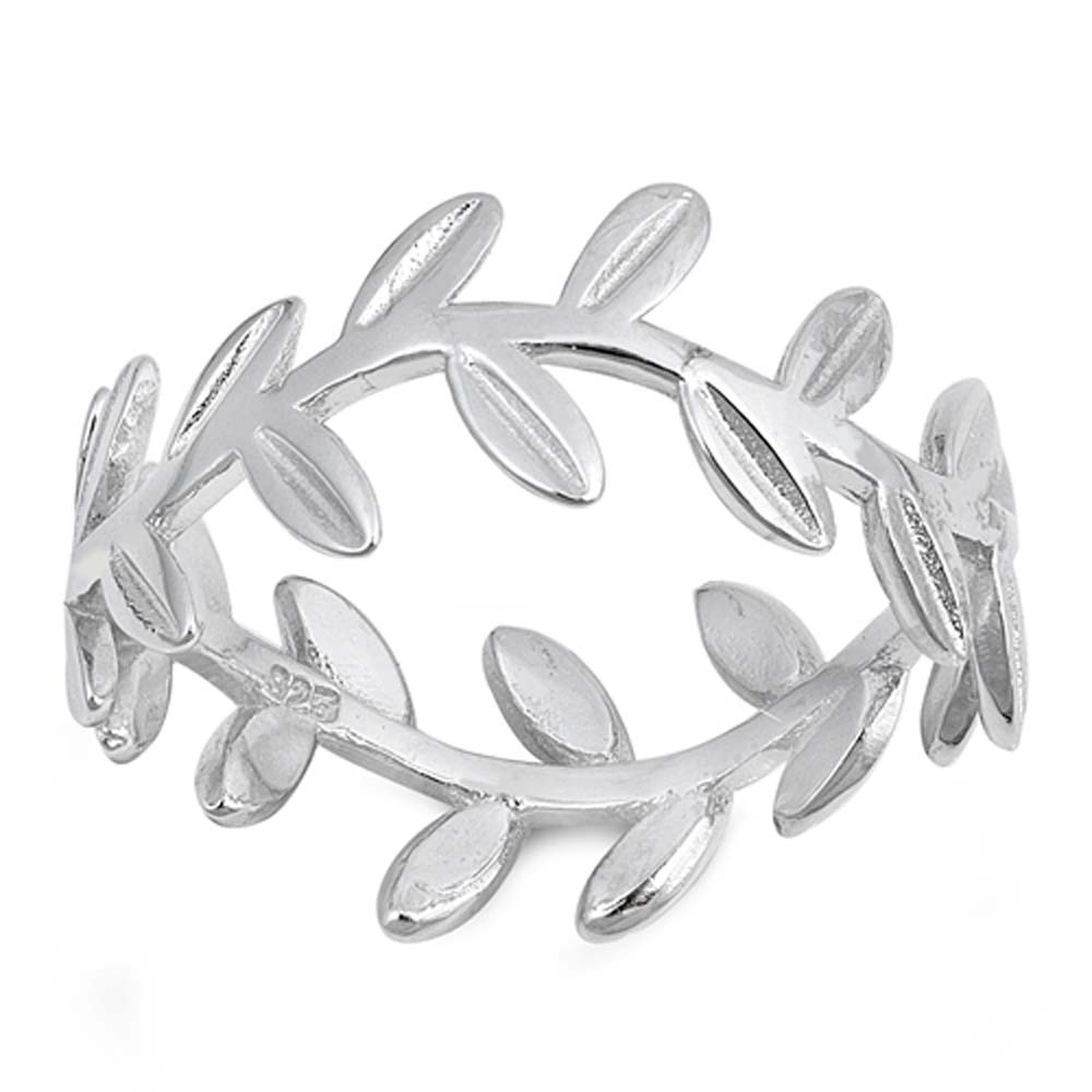 Sterling Silver Rhodium Plated Leaves Shaped Plain RingsAnd Face Height 10mm