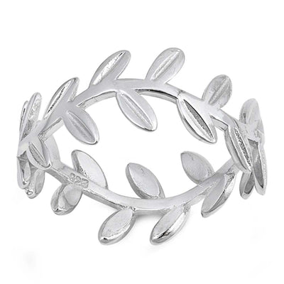 Sterling Silver Rhodium Plated Leaves Shaped Plain RingsAnd Face Height 10mm