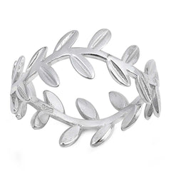 Sterling Silver Rhodium Plated Leaves Shaped Plain RingsAnd Face Height 10mm