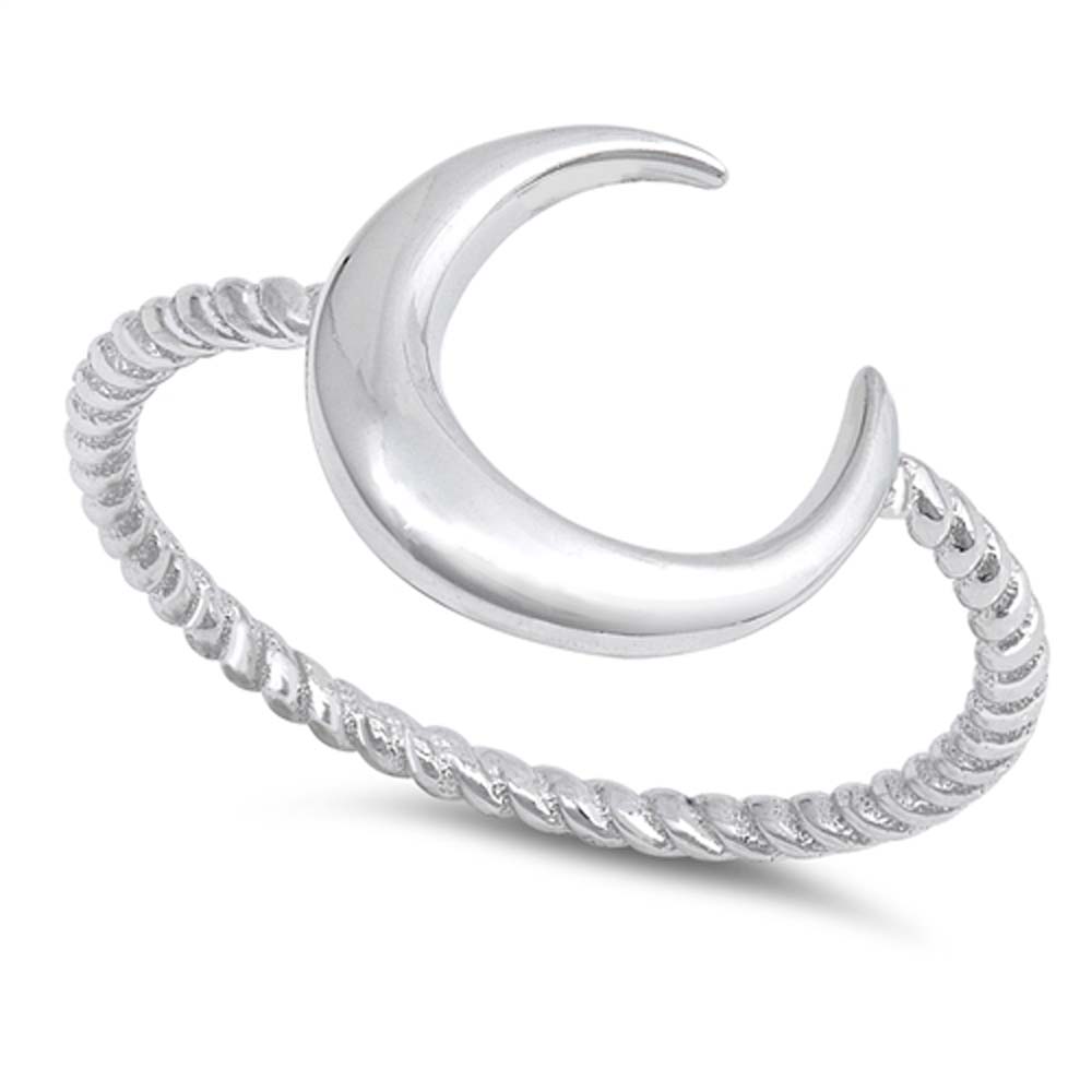 Sterling Silver Rhodium Plated Moon Shaped Plain RingsAnd Face Height 13mm