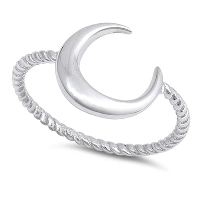 Sterling Silver Rhodium Plated Moon Shaped Plain RingsAnd Face Height 13mm