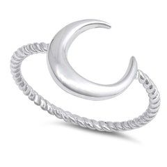 Sterling Silver Rhodium Plated Moon Shaped Plain RingsAnd Face Height 13mm