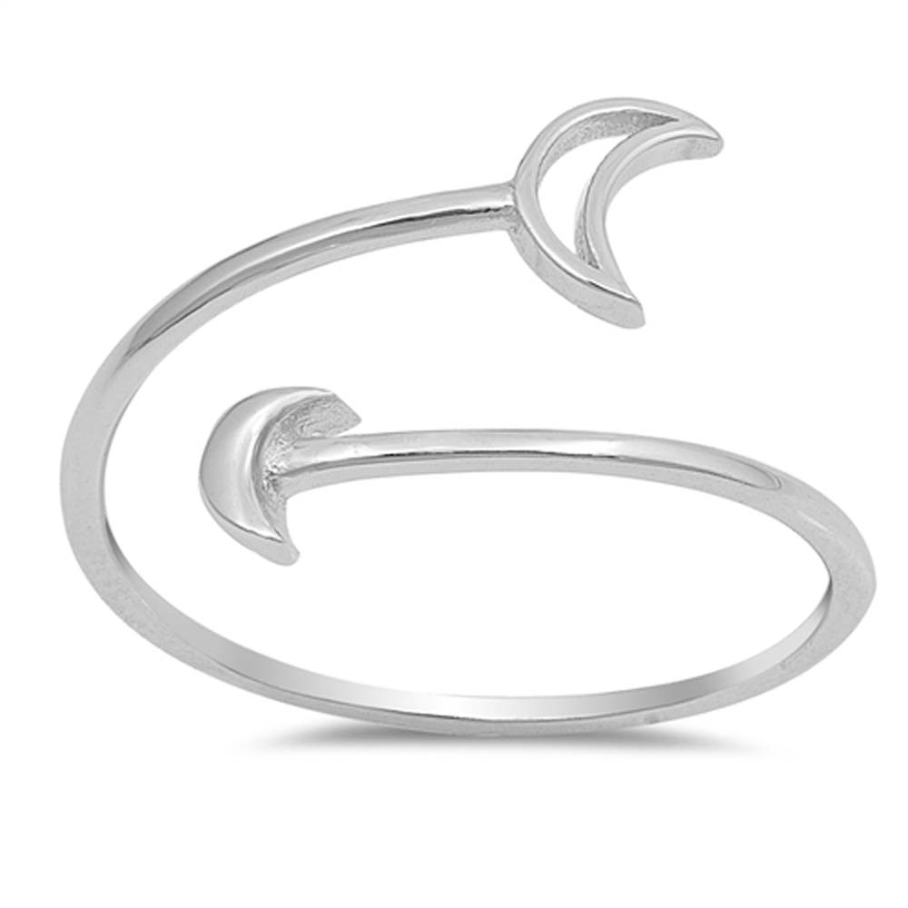 Sterling Silver Open Moon Shaped Plain RingsAnd Face Height 10mm