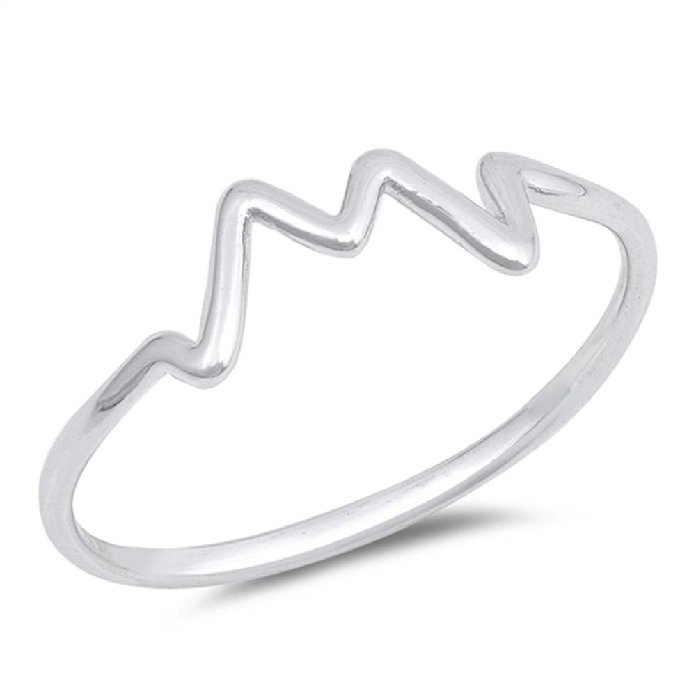 Sterling Silver igh Polished Zig Zag Shaped Plain RingsAnd Face Height 6mm