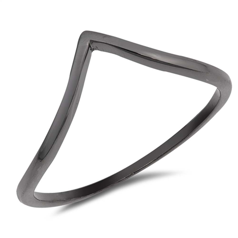 Sterling Silver Black Rhodium Plated V Shape Plain RingsAnd Face Height 8mm