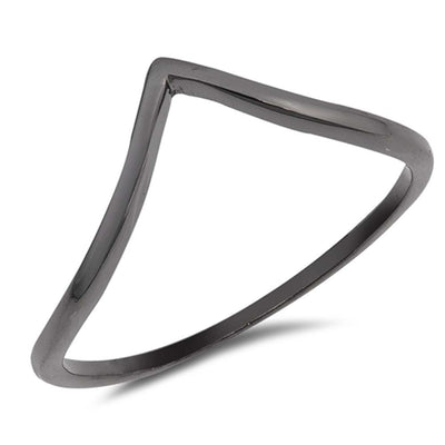Sterling Silver Black Rhodium Plated V Shape Plain RingsAnd Face Height 8mm