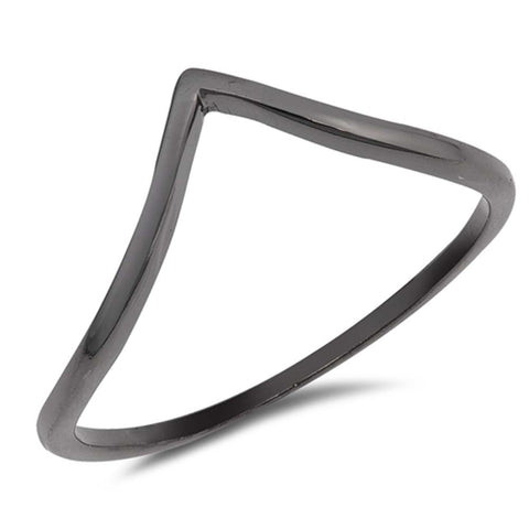 Sterling Silver Black Rhodium Plated V Shape Plain RingsAnd Face Height 8mm
