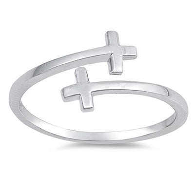 Sterling Silver Rhodium Plated Sideway Cross Shaped Plain RingsAnd Face Height 9mm