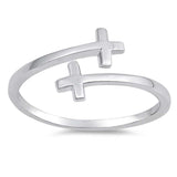 Sterling Silver Rhodium Plated Sideway Cross Shaped Plain RingsAnd Face Height 9mm