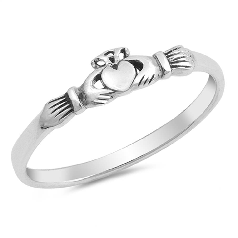 Sterling Silver Mini Claddaugh Shaped Plain RingsAnd Face Height 4mm