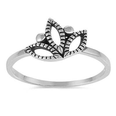 Sterling Silver Oxidized Lotus Shaped Plain RingsAnd Face Height 8mm
