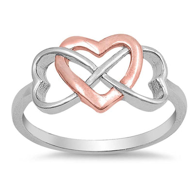 Sterling Silver Two Toned Rhodium Plated Infinity Heart Shaped Plain RingsAnd Face Height 10mm