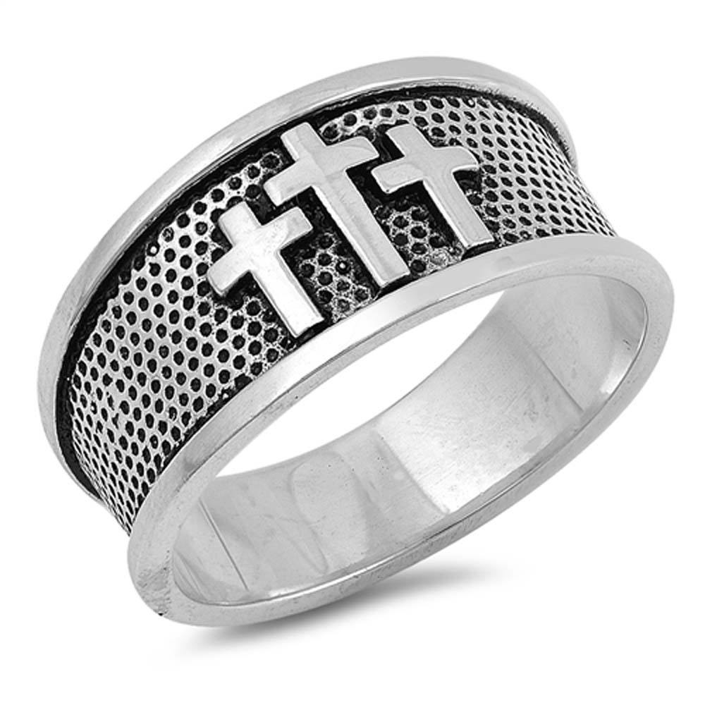 Sterling Silver Cross Shaped Plain Rings and Face Height 10mm