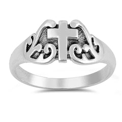 Sterling Silver Rhodium Plated Cross Shaped Plain RingsAnd Face Height 6mm