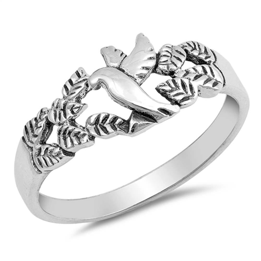 Sterling Silver Flying Dove Shaped Plain RingsAnd Face Height 8mm