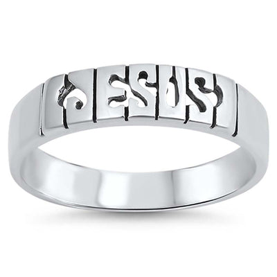 Sterling Silver Oxidize Jesus Shaped Plain RingsAnd Face Height 7mm