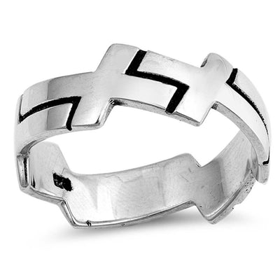 Sterling Silver Connecting Crosses Shaped Plain RingsAnd Face Height 6mm