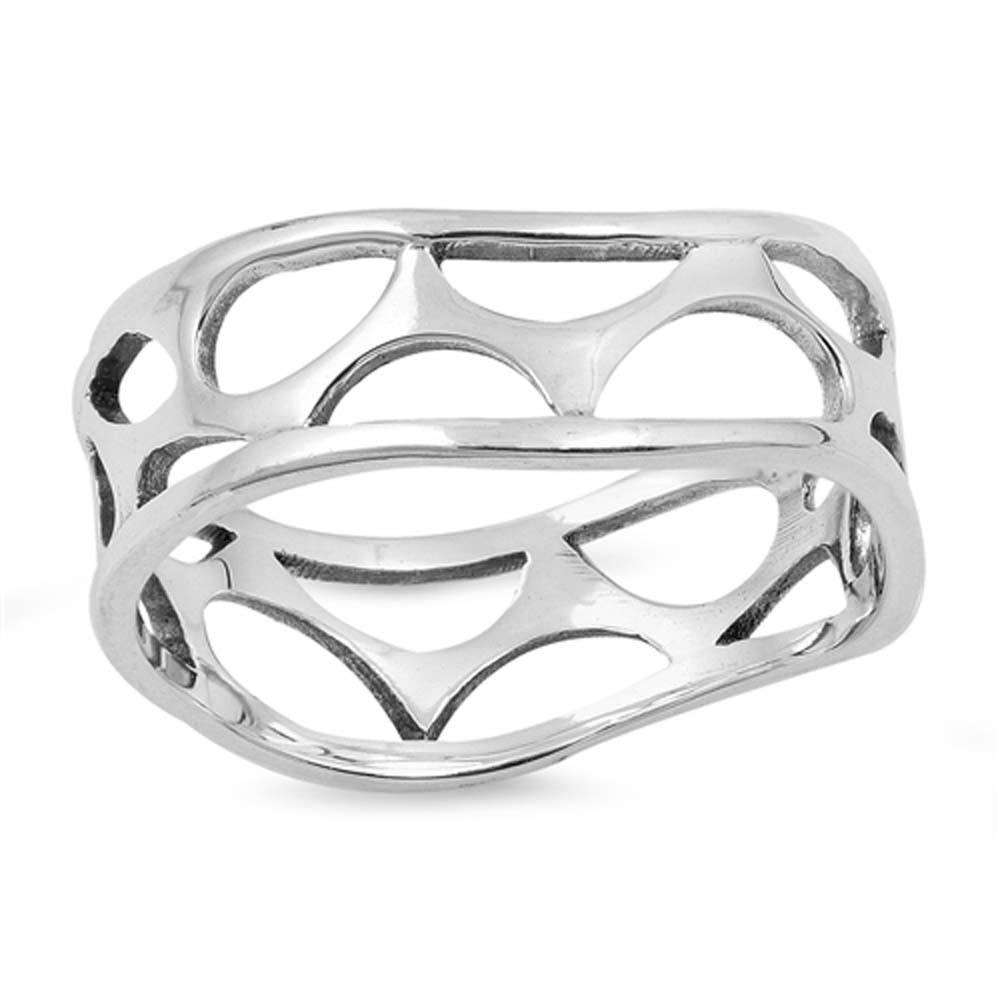 Sterling Silver Holes Shaped Plain RingsAnd Face Height 7mm
