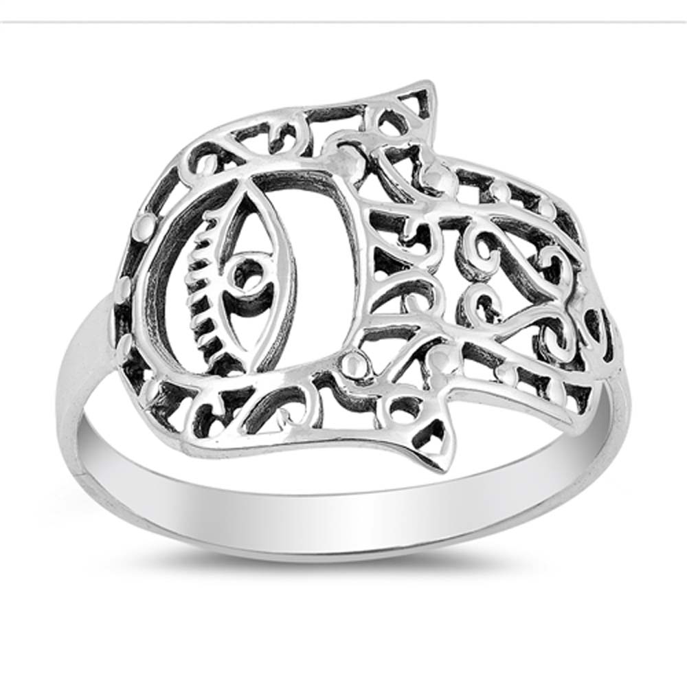 Sterling Silver Hamsa Shaped Plain RingsAnd Face Height 16mm
