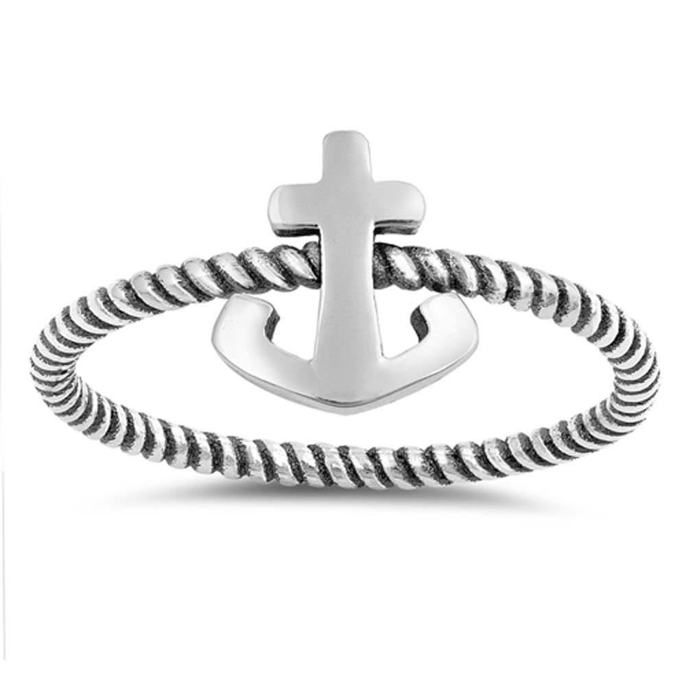 Sterling Silver Oxidized Anchor Plain RingsAnd Band Width 10mm