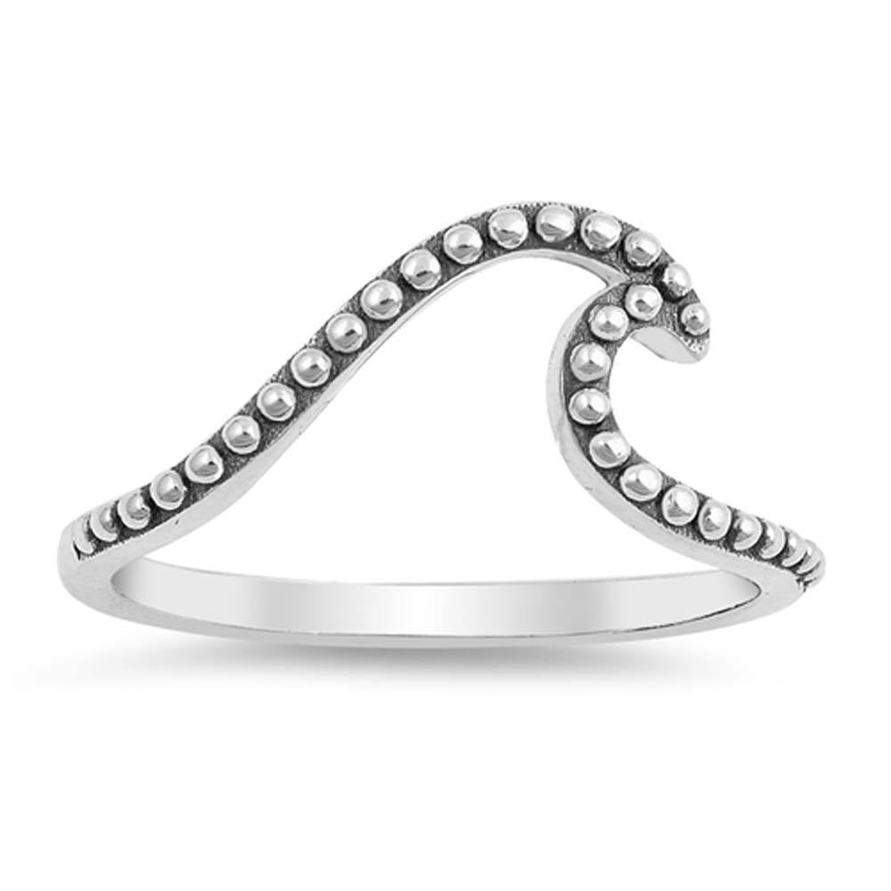 Sterling Silver Oxidized Bali Wave Shaped Plain Rings And Face Height 8mm