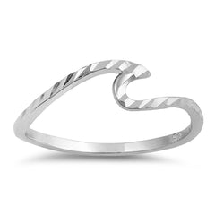Sterling Silver Polished Diamond Cut Wave Shaped Plain Rings, Face Height 5mm
