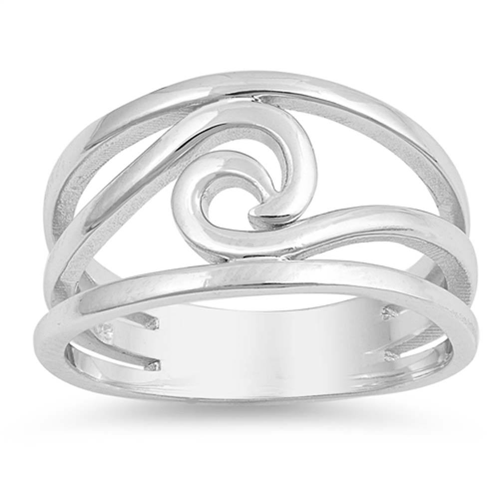 Sterling Silver High Polished Wave Shaped Plain RingsAnd Face Height 12mm