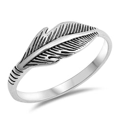 Sterling Silver Feather Shaped Plain Rings, Face Height 7mm