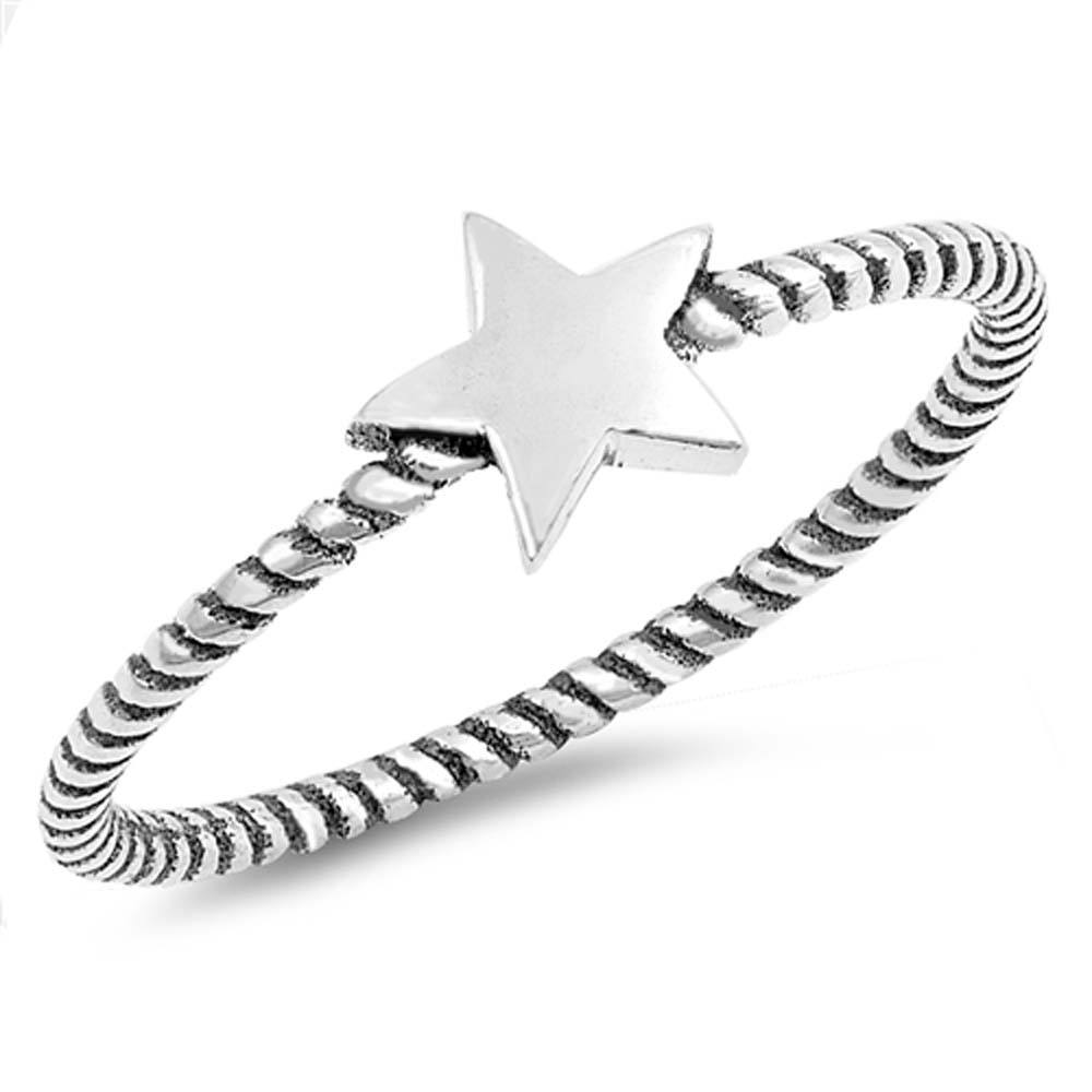 Sterling Silver Oxidized Star Rope Band Shaped Plain Rings And Face Height 6mm