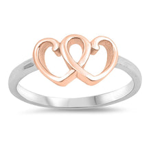 Load image into Gallery viewer, Sterling Silver Rose Gold And Rhodium Plated Double Hearts Shaped Plain RingsAnd Face Height 8mm