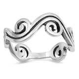 Sterling Silver Oxidized Waves Shaped Plain RingsAnd Face Height 8mm