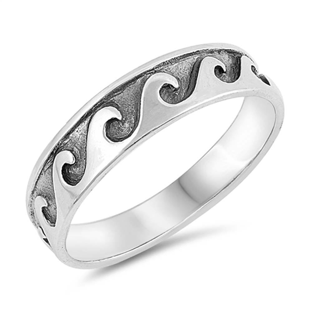 Sterling Silver Oxidized Wave Shaped Plain RingsAnd Face Height 5mm