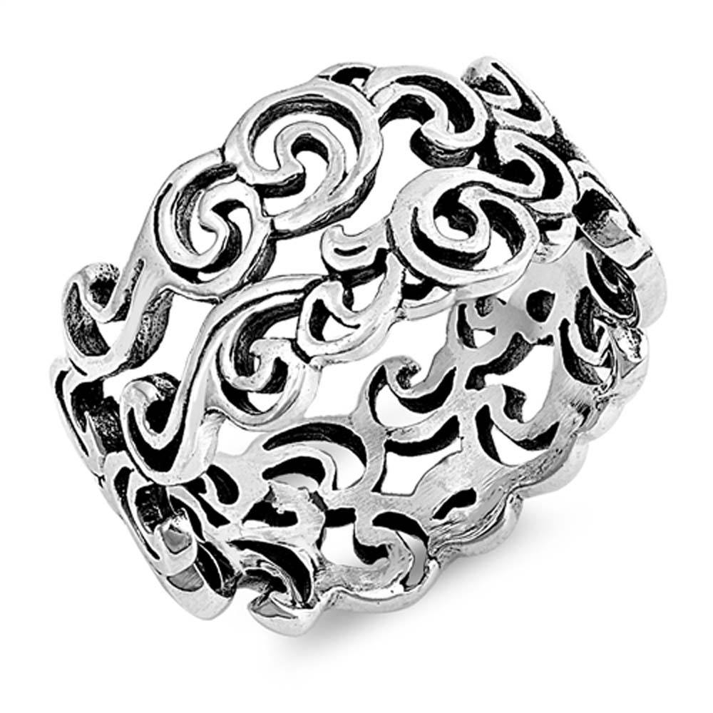 Sterling Silver Oxidized Celtic Design Shaped Plain RingsAnd Face Height 9mm